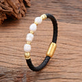 Korean style leather bracelet with irregular shaped pearls and adjustable fastening