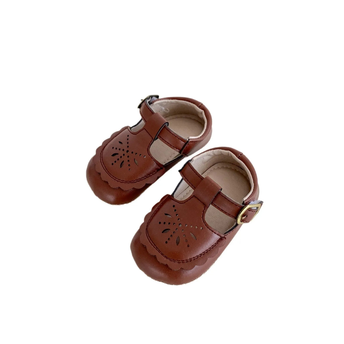 Girls' hollow-out summer shoes with rubber sole and buckle fastening, sizes 11-13cm