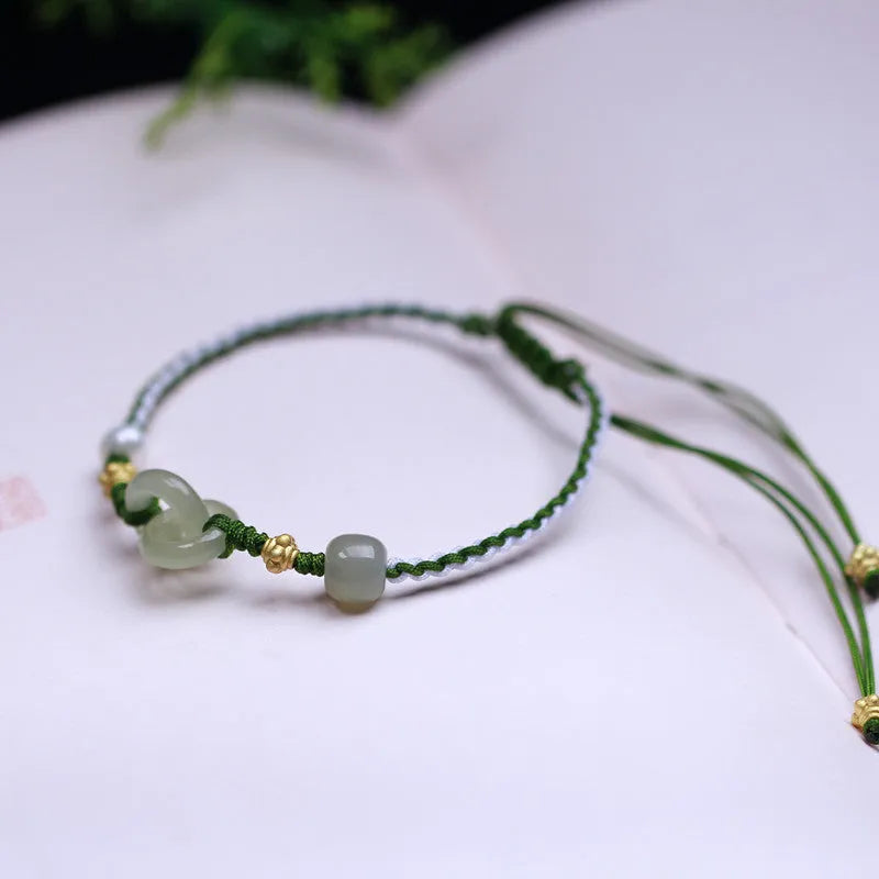 DIY woven bracelet with Hetian jade pendant and hollow national tide design on flexible wire