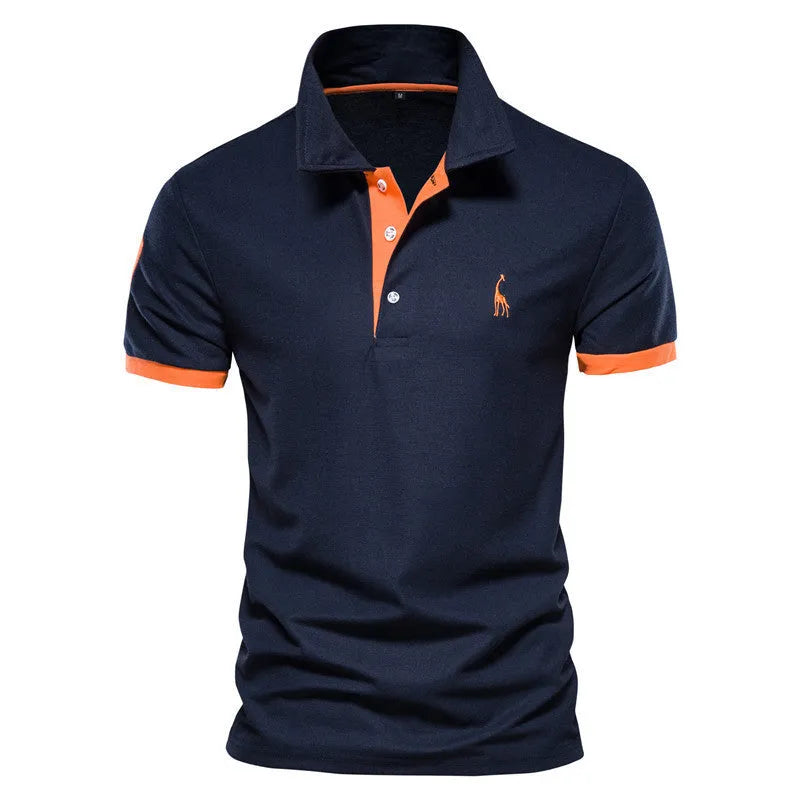 Men's slim fit white T-shirt with a detailed embroidered deer design on the chest.
