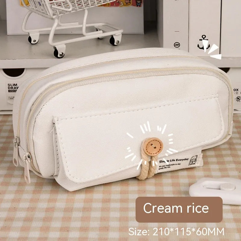 Canvas pencil case in Korean style with large capacity for approximately 80 pens