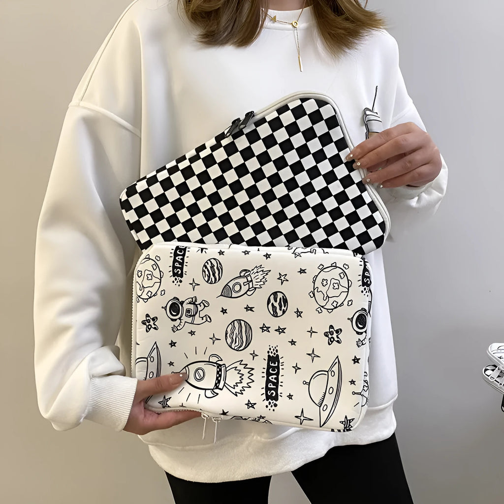 Checkerboard polyester hand file bag for 11 inch notebook plaid colour front view