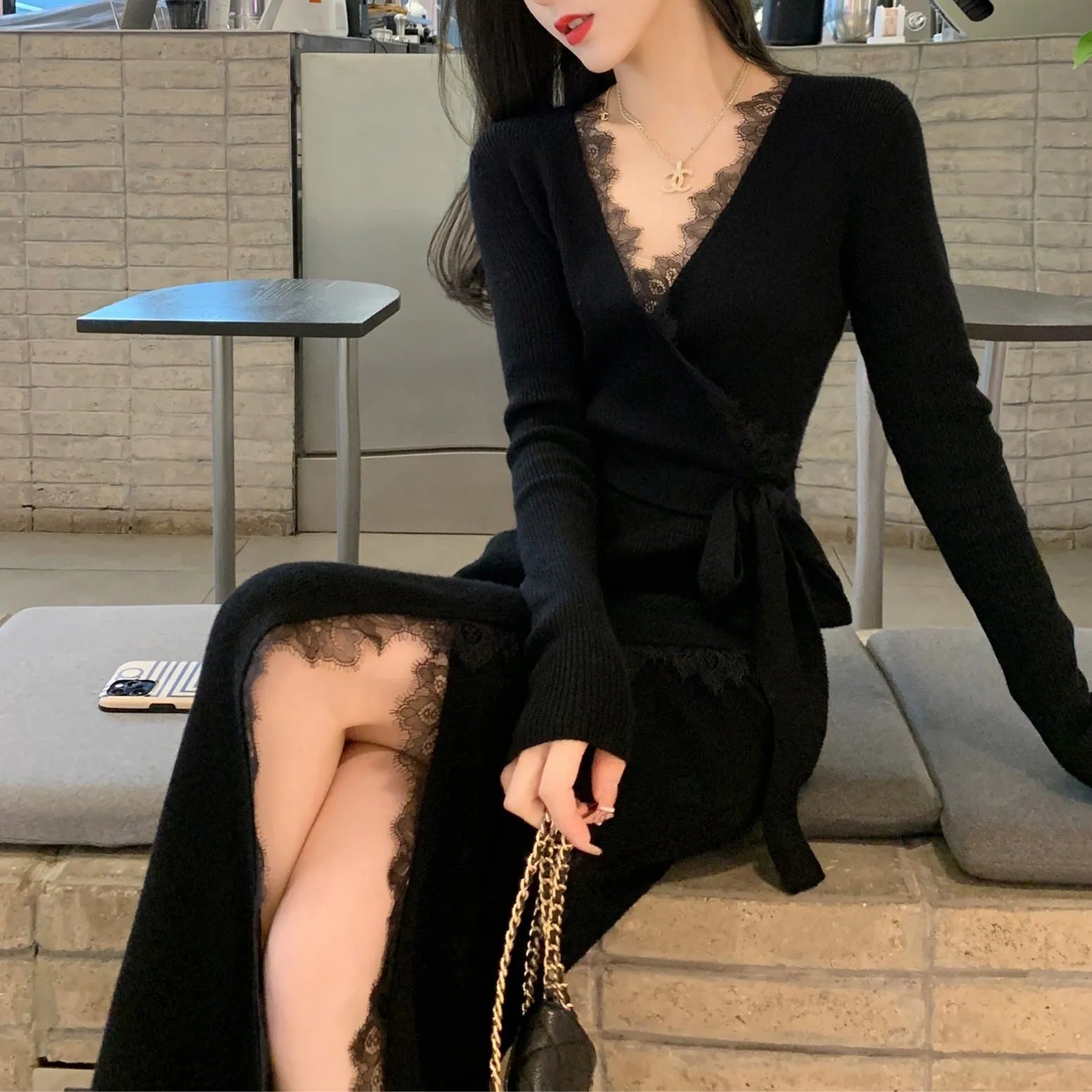 Women's solid black slim fit Princess dress skirt made from polyester fabric.