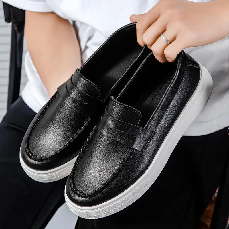 Men's British style summer breathable Gommino shoes, round head, PU leather, available in white, black and white, khaki, sizes 39-45