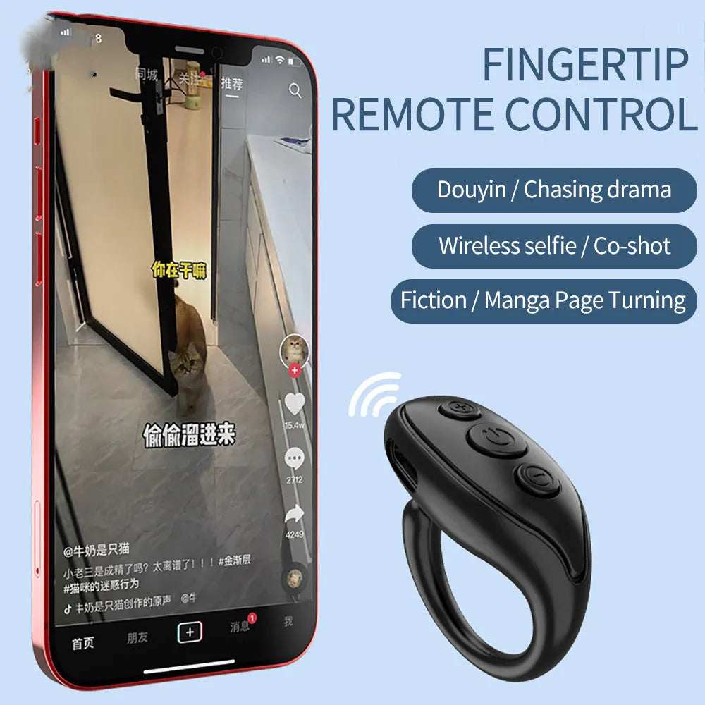 Mobile phone Bluetooth remote control in black, white, and pink with 50mAh battery and V5.3 chip