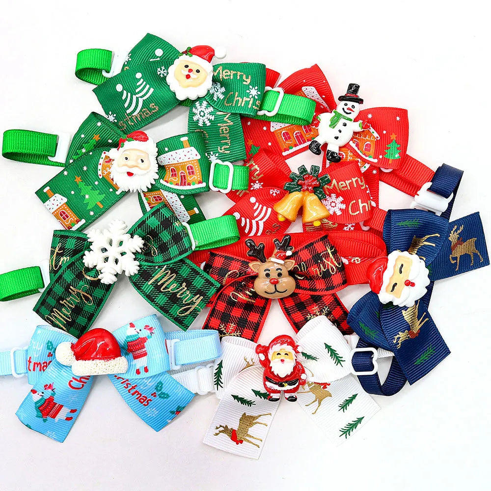 British-style polyester Christmas pet bow tie accessory in red and green on white background