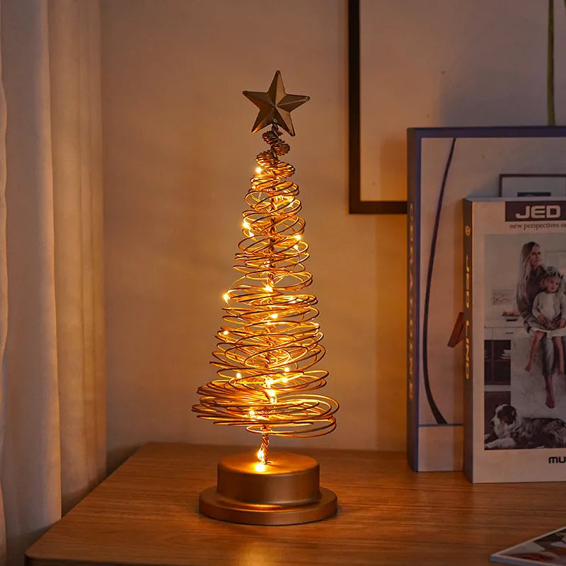 Battery operated LED Christmas tree spiral light wrought iron table ornament