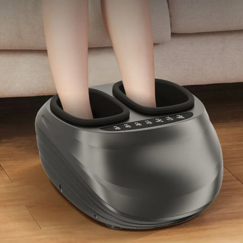 Household automatic kneading heating foot massager with 4D wrap, black basic style, push-button control