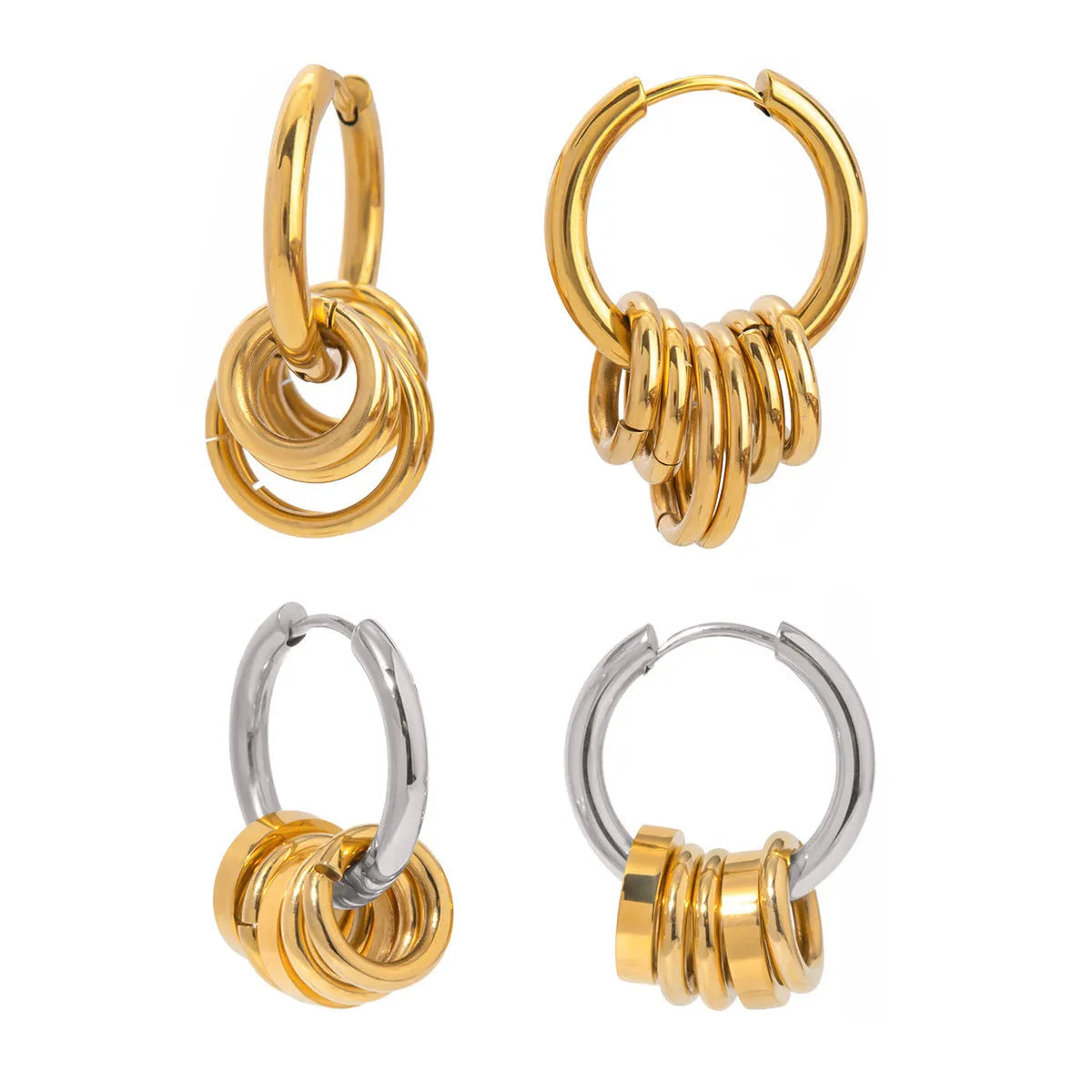 Pair of modern stainless steel earrings with electroplated colour finish in unisex ins style.