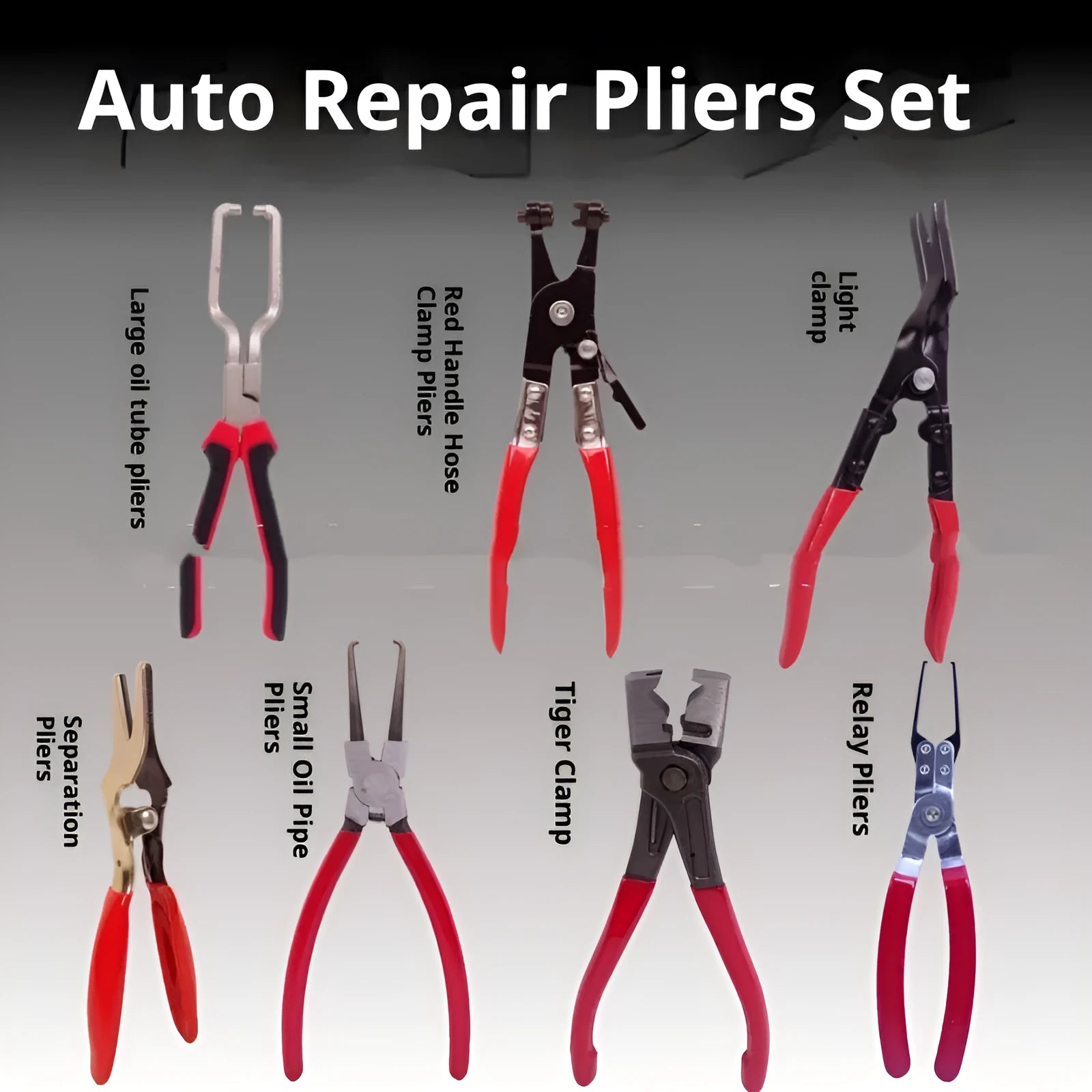 Seven steel auto repair pipe clamps in cardboard box for oil and brake line work