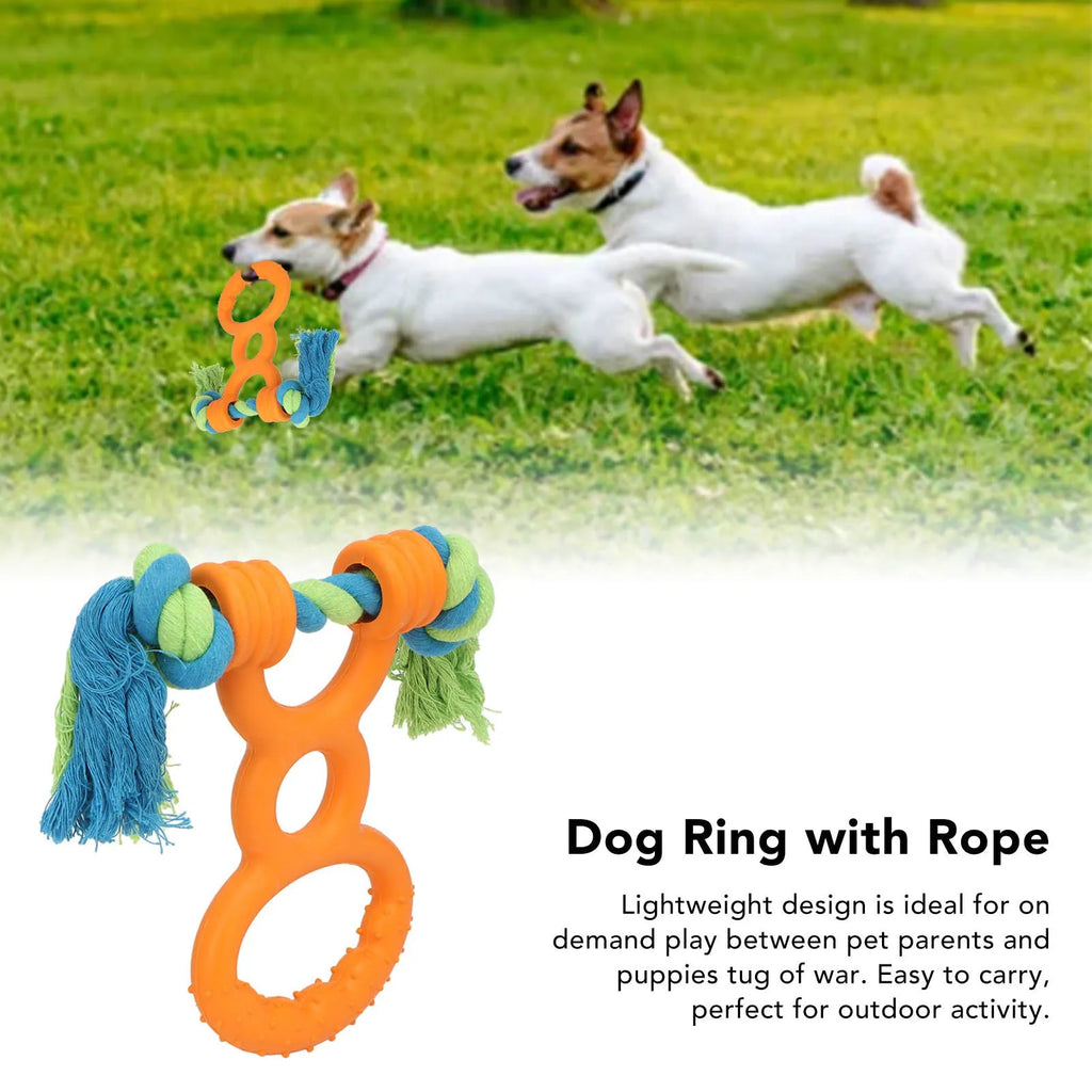 Orange dog rubber ring rope toy with cotton rope for teething and dental cleaning