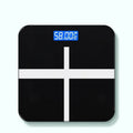USB rechargeable electronic bathroom scale with cross pattern in black, rose red, or white colour options.
