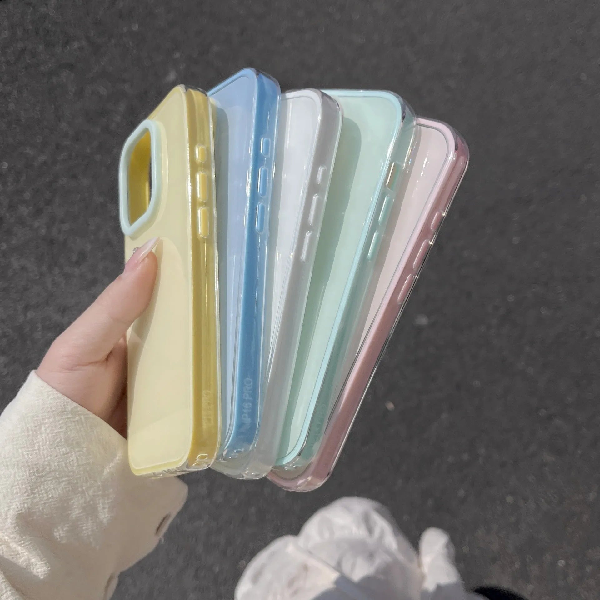 Transparent jelly solid colour TPU iPhone case in blue showing all-inclusive design