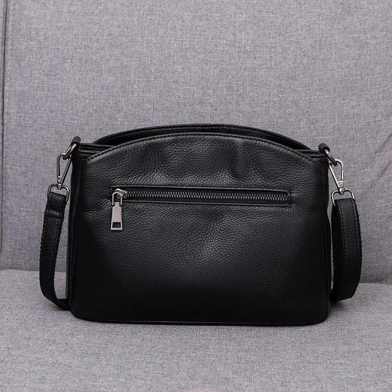 Genuine cowhide leather handbag with plaid pattern, horizontal square shape, single strap, urban minimalist style