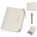 Compact pink PU leather women's wallet with multiple card slots and a zip coin purse.