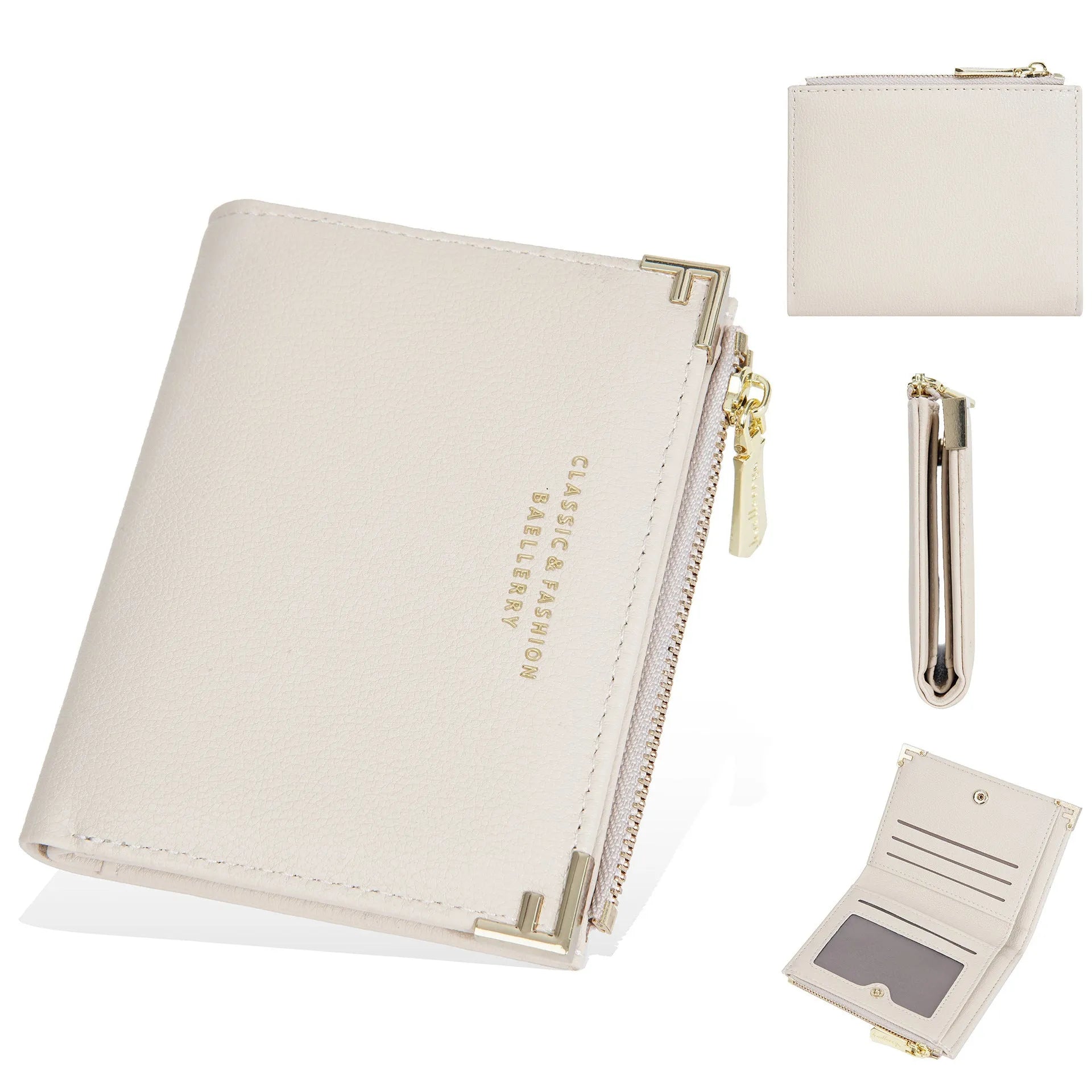 Compact pink PU leather women's wallet with multiple card slots and a zip coin purse.