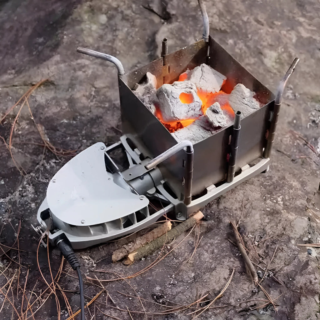 Outdoor portable stainless steel wood stove folding camping stove silver with grill Brs6000w on grass