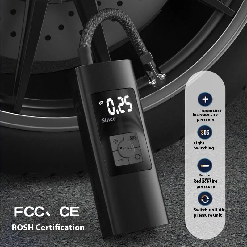 Vehicle air digital display portable wireless tire inflator with ABS metal body and 12V power