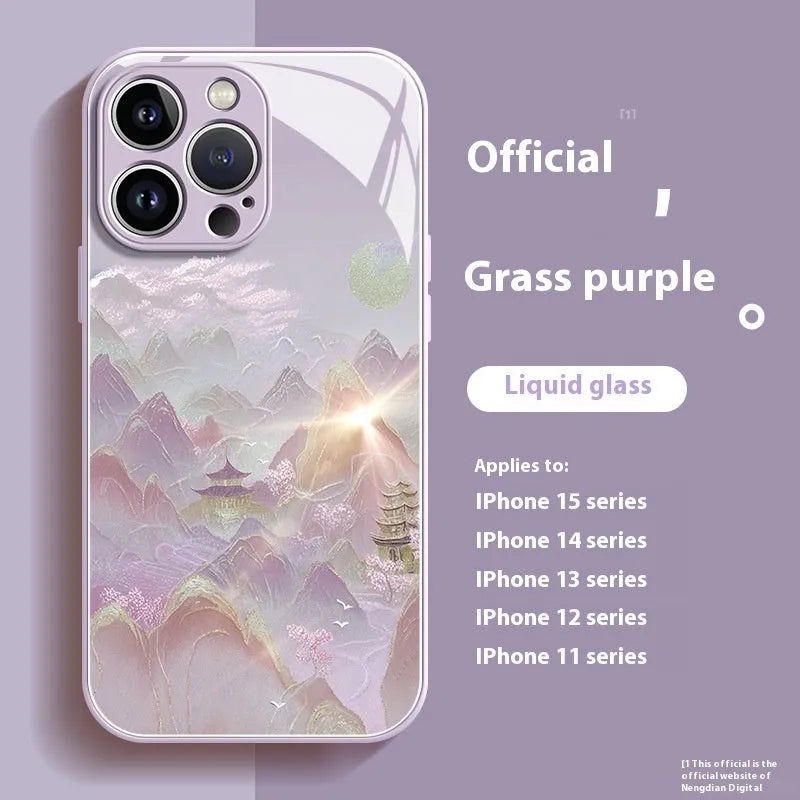 All-inclusive drop-resistant glass phone case for Apple iPhone with liquid glass finish in grass purple