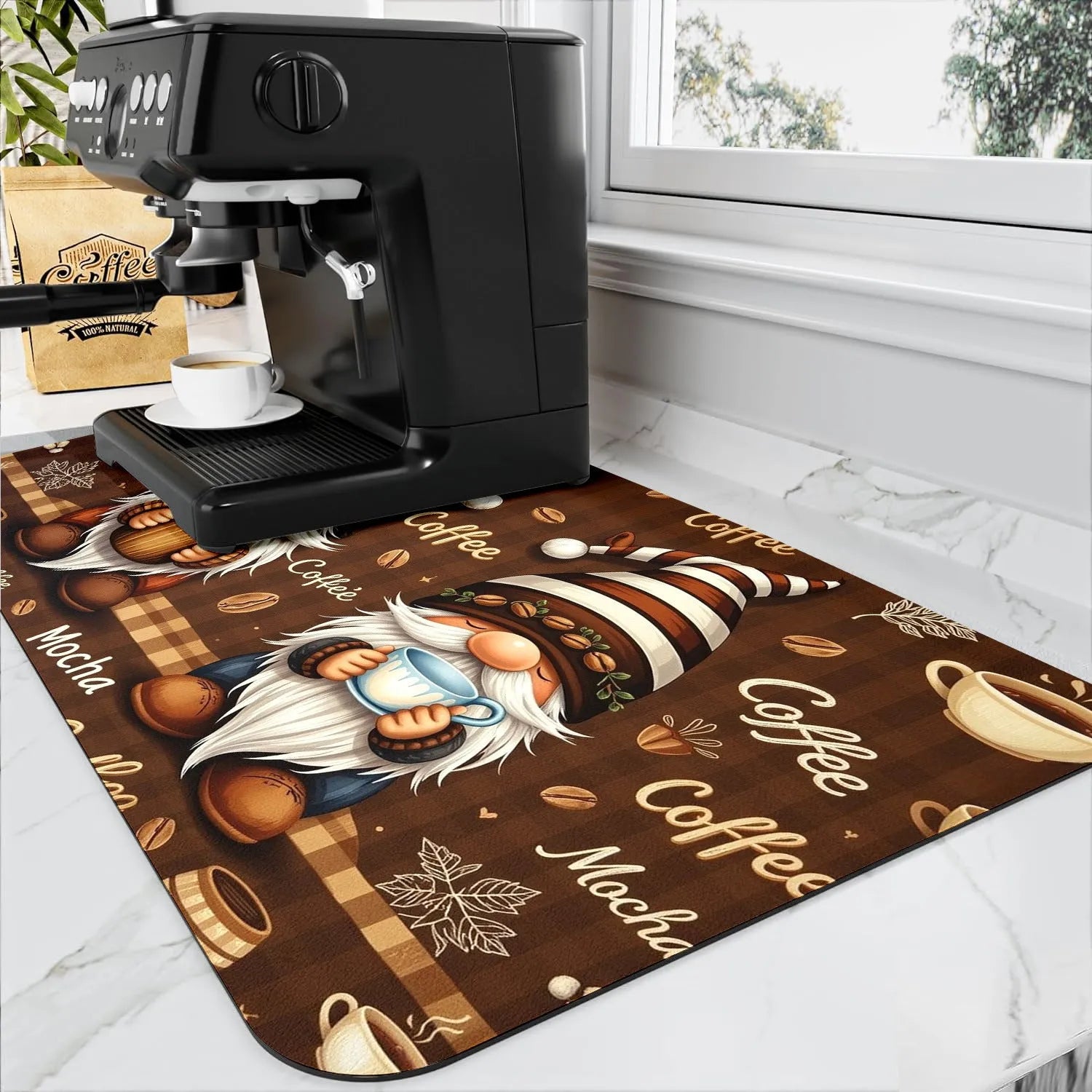Square PVC kitchen countertop water draining pad with K Coffee Time letter design in 30x40cm size