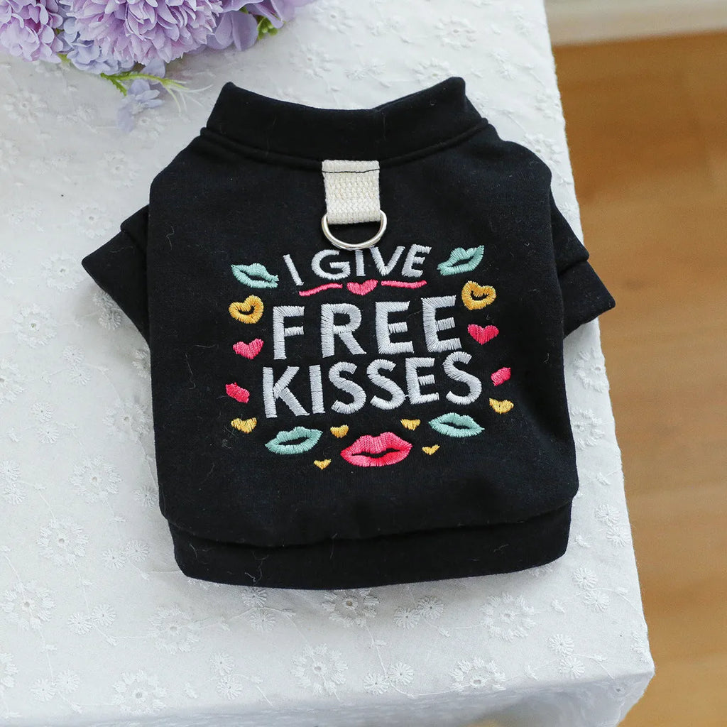 Casual grey kiss sweater design polyester dog jumper for winter on a mannequin.