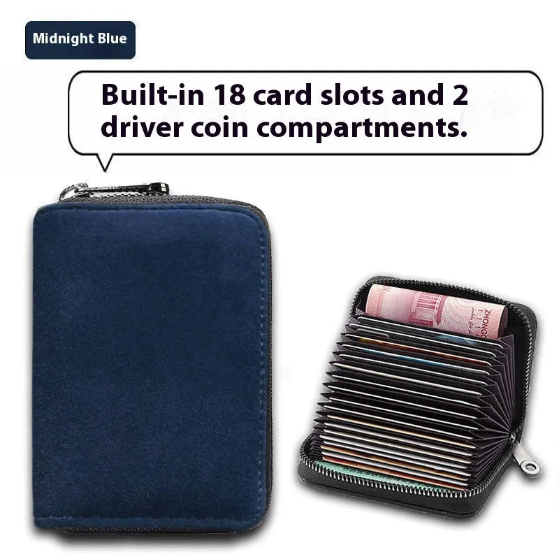 Men's suede card holder anti-degaussing in advanced gray with 11 card slots and expansion design