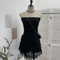 Vintage lace patchwork tube top dress with waist-slimming cake skirt in apricot