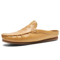 Men's black summer leisure semi-slippers with breathable design, artificial PU upper, and rubber sole.