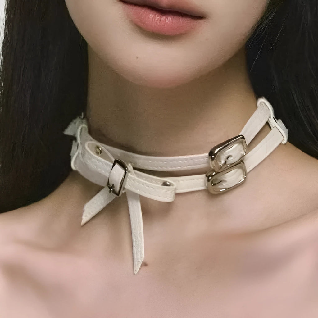 Women's cool white bow leather necklace with electroplated alloy pendant on leather cord