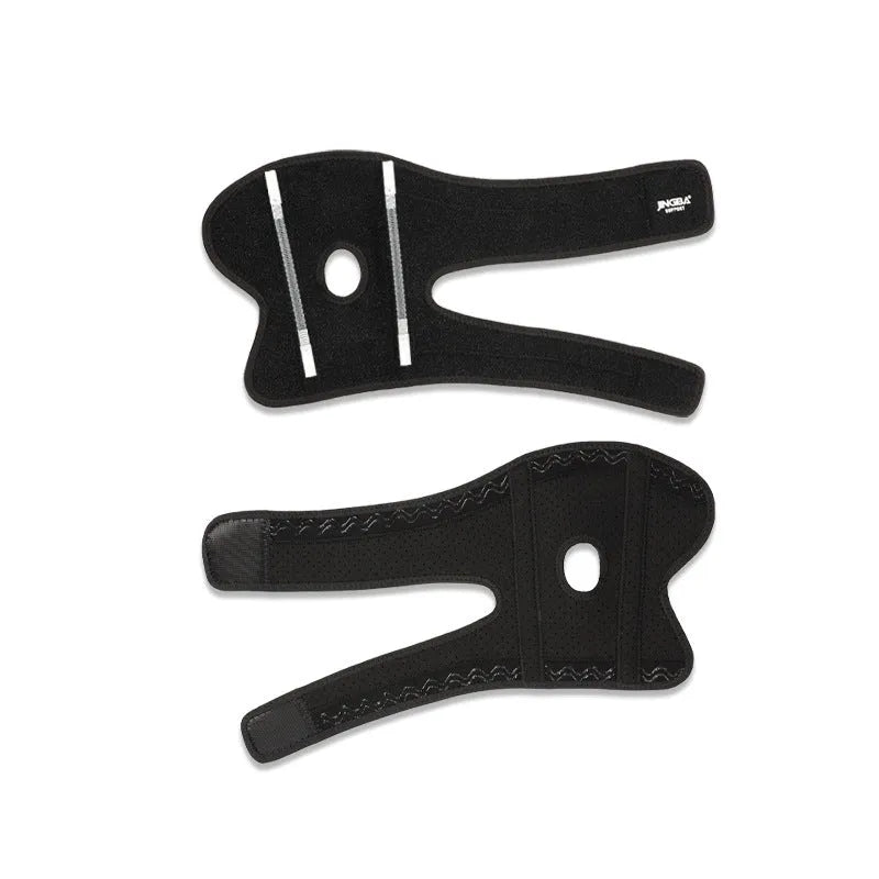 A black adjustable sports elbow guard shown on an arm, suitable for training and multiple sports.