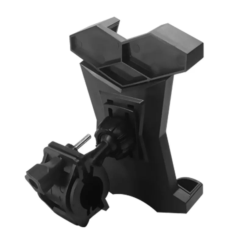 Automatic locking motorcycle phone holder car mount in black, made of ABS plastic and silicone, mounted on handlebar