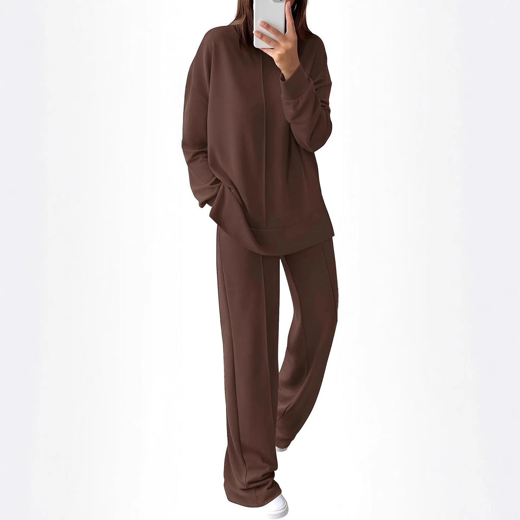 Women's long sleeve polyester jogging suit two-piece set in army green, shown in Asian size medium.