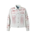 Blue inkjet tie-dyed loose-fit denim jacket for men with long sleeves and straight hem