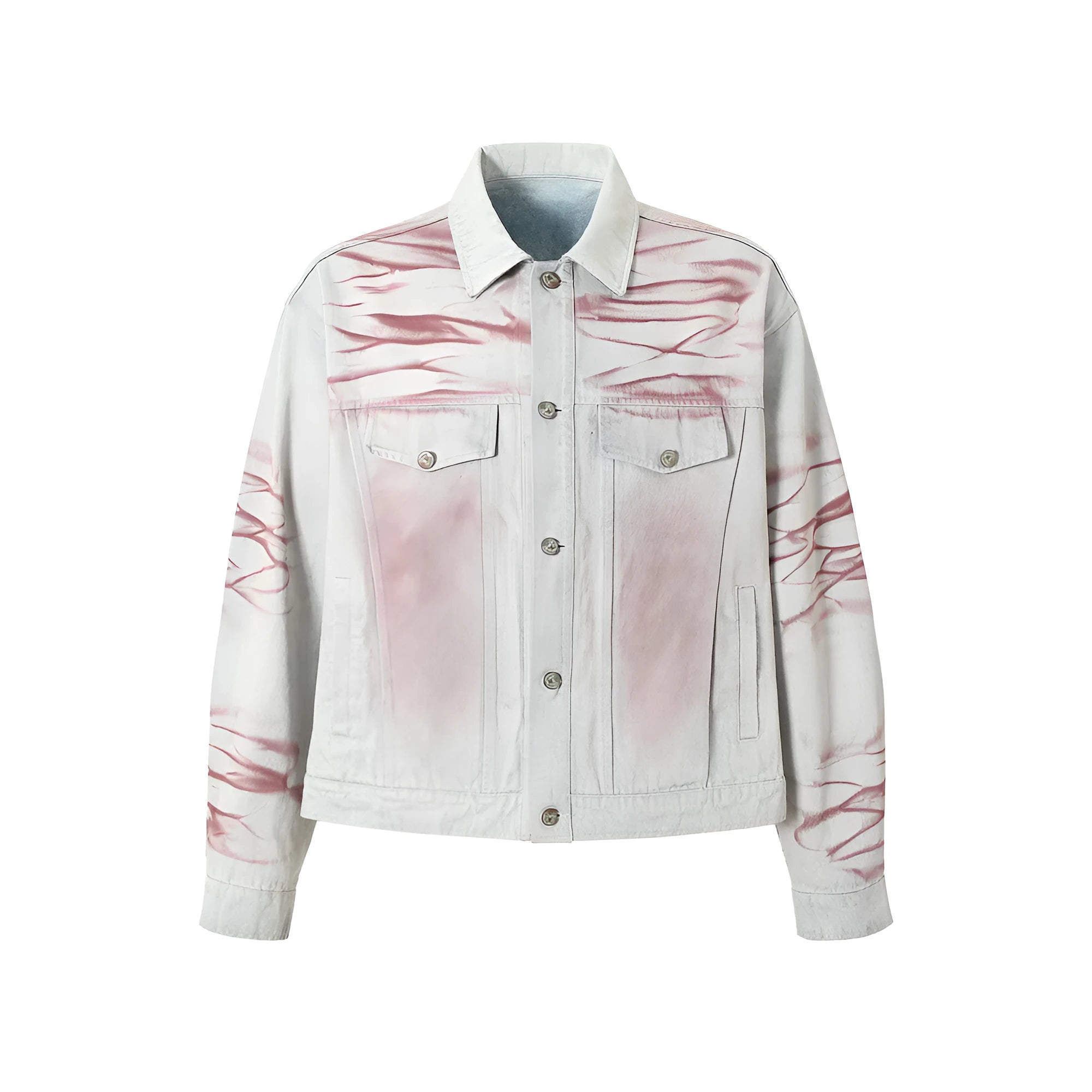 Blue inkjet tie-dyed loose-fit denim jacket for men with long sleeves and straight hem
