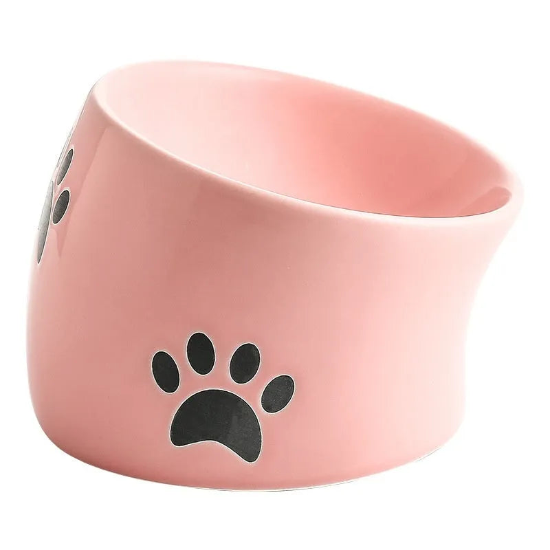 Ceramic cat food bowl with high foot and cat's paw print in chosen colour.
