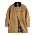Men's cotton khaki mid-length trench coat with loose fit, front view
