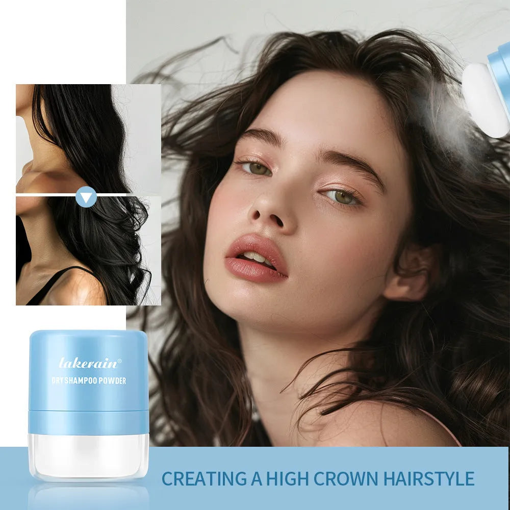 Disposable hair dry cleaning powder with sponge applicator in blue, green or red packaging
