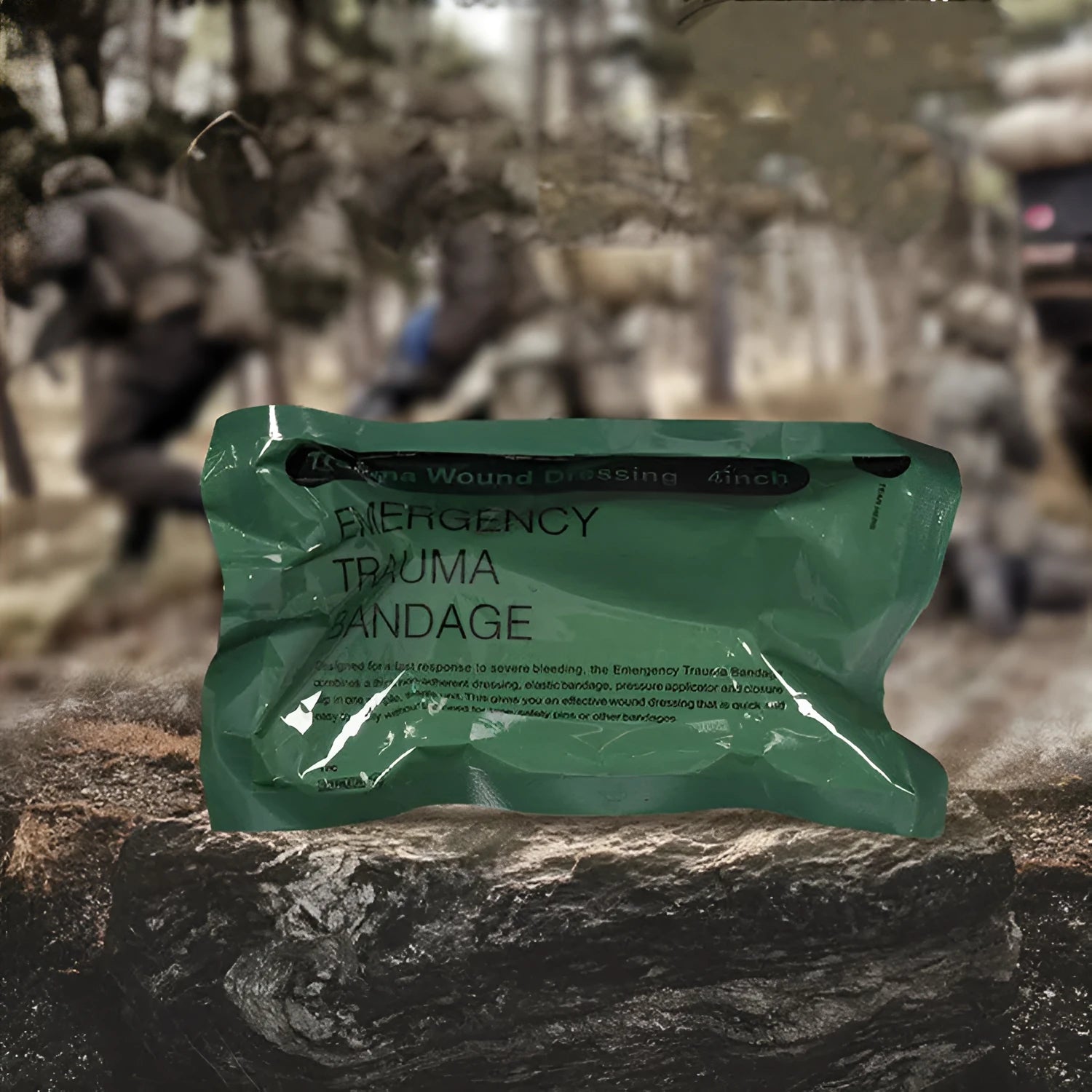 Tactical outdoor first aid bandage 10x120cm in packaging showing polyurethane film construction