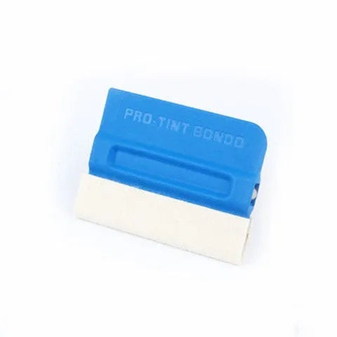 Professional automotive film scraper tool with black ABS handle and blue faux deerskin scraping pad.