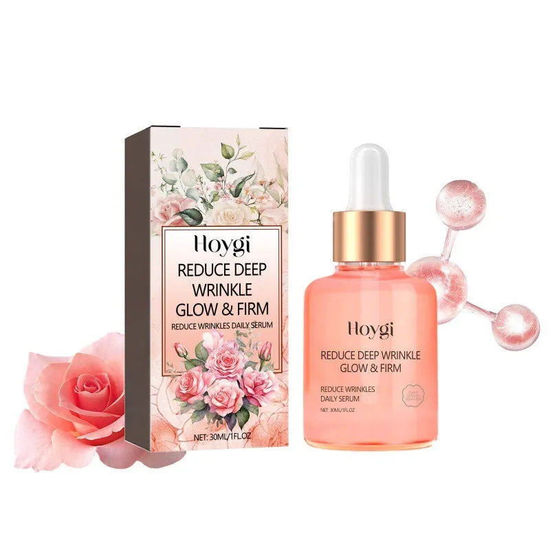 30ml bottle of rose essential oil serum for facial wrinkles and brightening