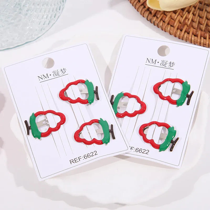 Children's cartoon fruit hairpin set with apple, cherry, and strawberry plastic barrettes