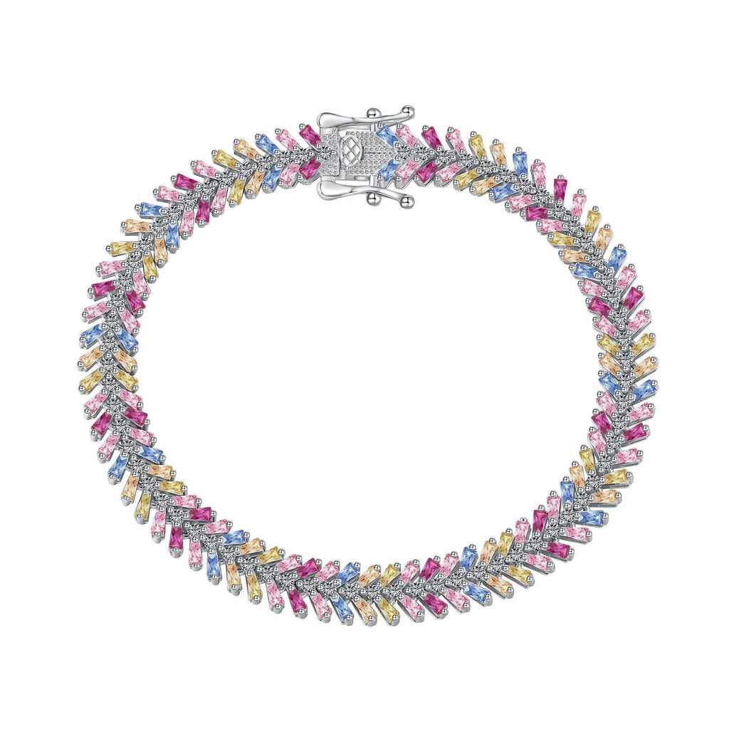 S925 sterling silver women's bracelet platinum colour with zirconium accents geometric round ring style 16cm size