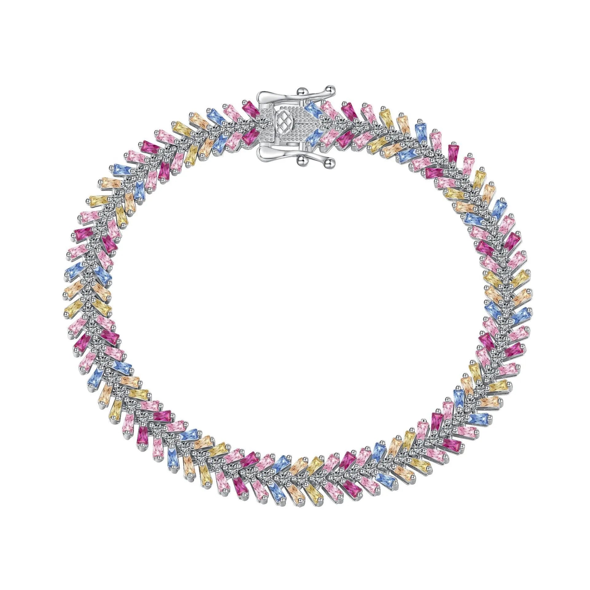 S925 sterling silver women's bracelet platinum colour with zirconium accents geometric round ring style 16cm size