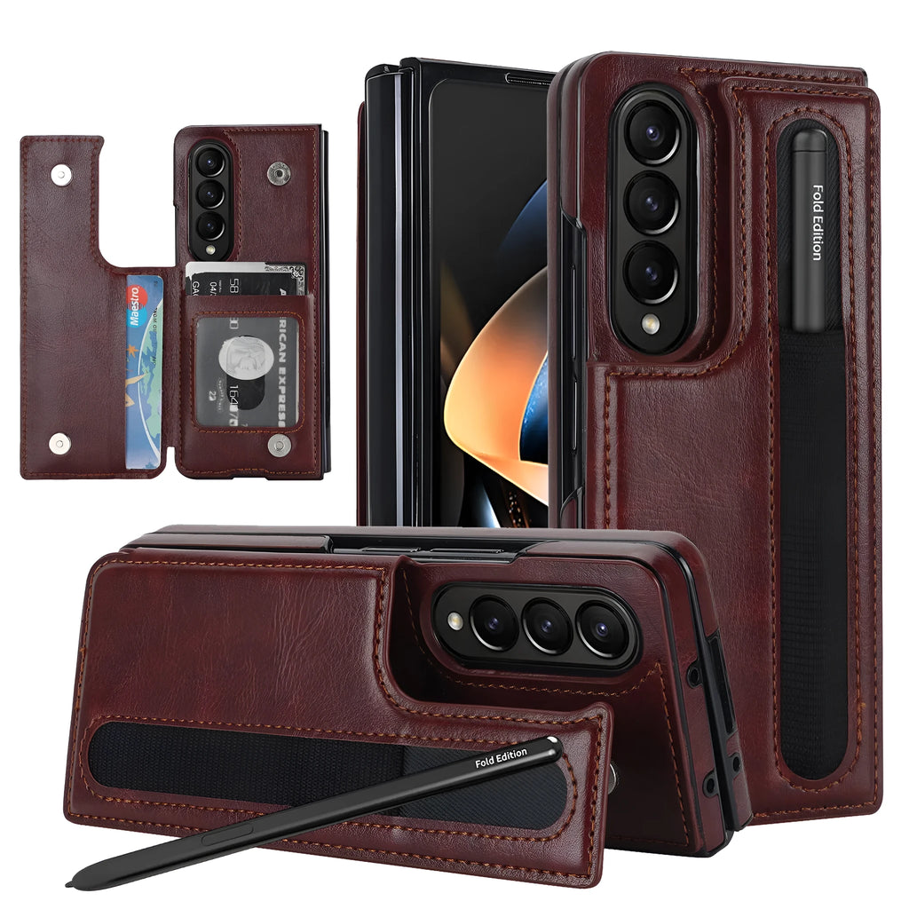 PU leather folding mobile phone case for Samsung Galaxy Z Fold with bracket, available in six colours.