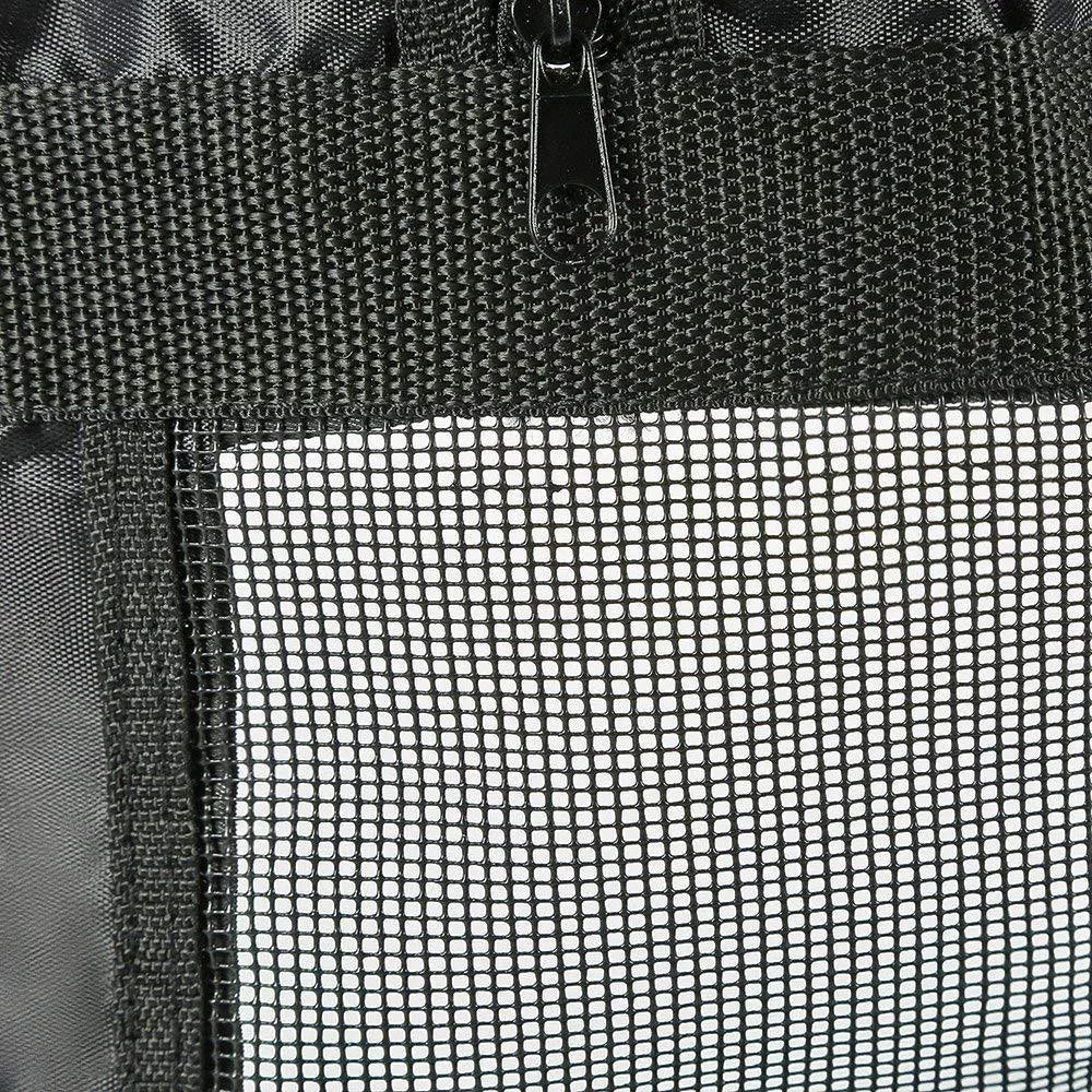 Black 420D Oxford fabric cat washing and medicine feeding bag, shown folded and unfolded.