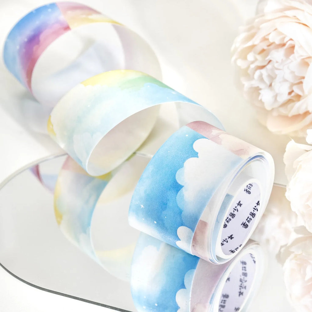 Japanese paper sky theme washi tape showing six colour variations including twilight and moonlight sky patterns