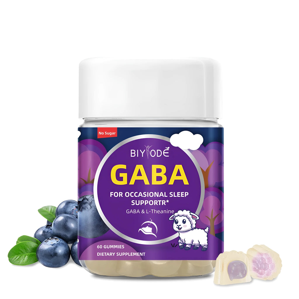 Biyode Sleep Support Gummies bottle with 60 gummies, original flavour, GABA and L-Theanine supplement for adult sleep support