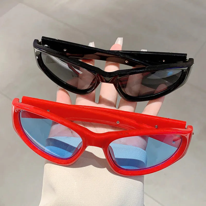 PC material windproof sports sunglasses showing black frame with blue lens option