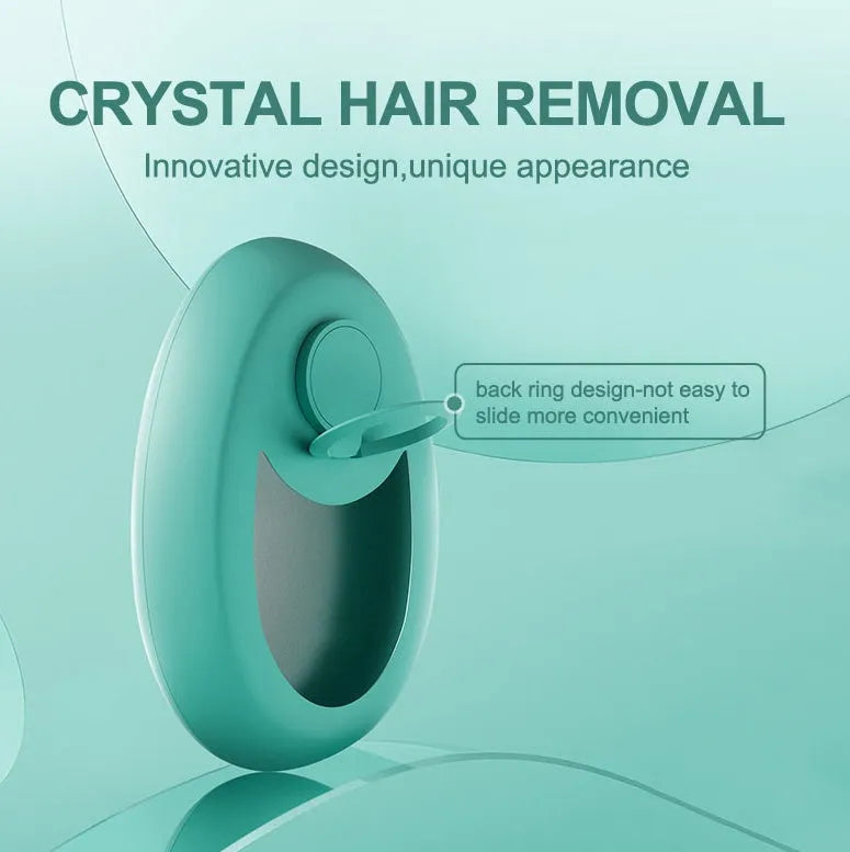 CJEER flat crystal hair removal device in green, purple or black with metal finger ring.