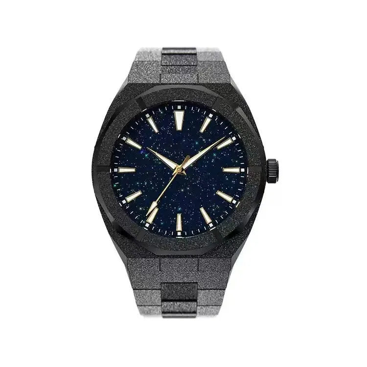 Business men's watch with frosted stainless steel case and luminous hands in silver colour option